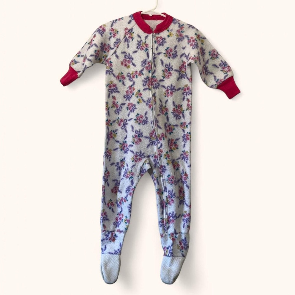 2T Girl Vintage 80’s Ditsy Floral One Piece Footed Coverall Pajama Footie Romper